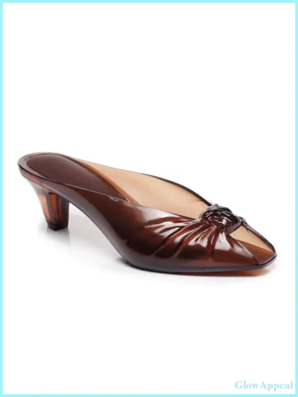 Women's Clear PVC Kitten Heel Mules Slip On Square Toe Twist Knot Jelly Sandals